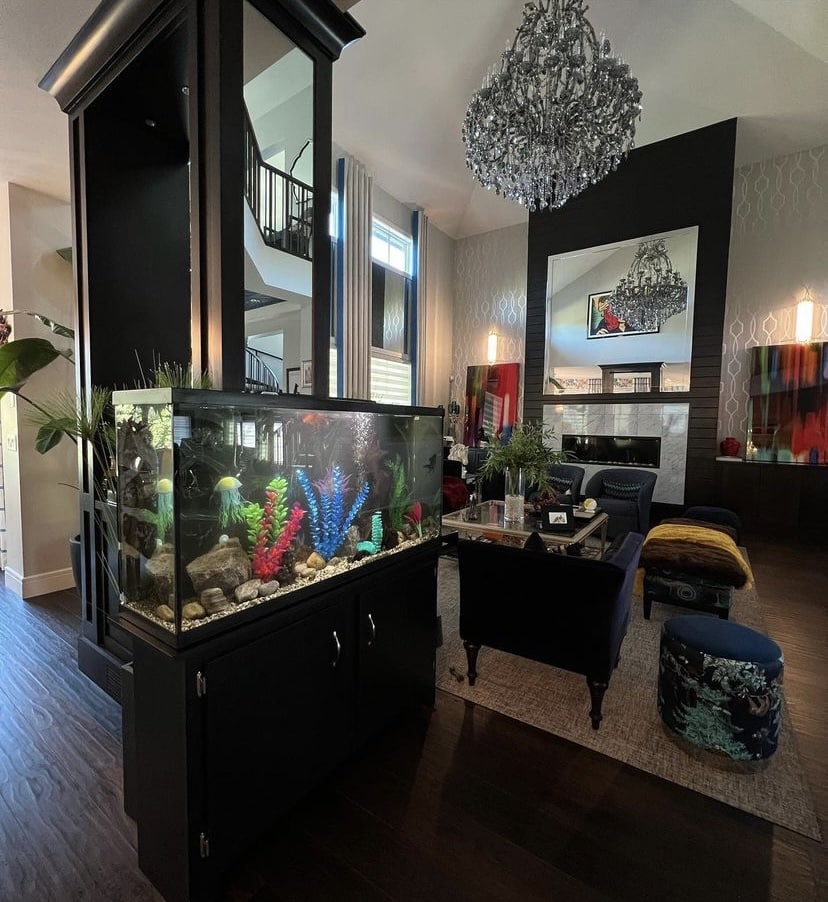 Custom Built-In Saltwater Aquarium Installation in Calgary