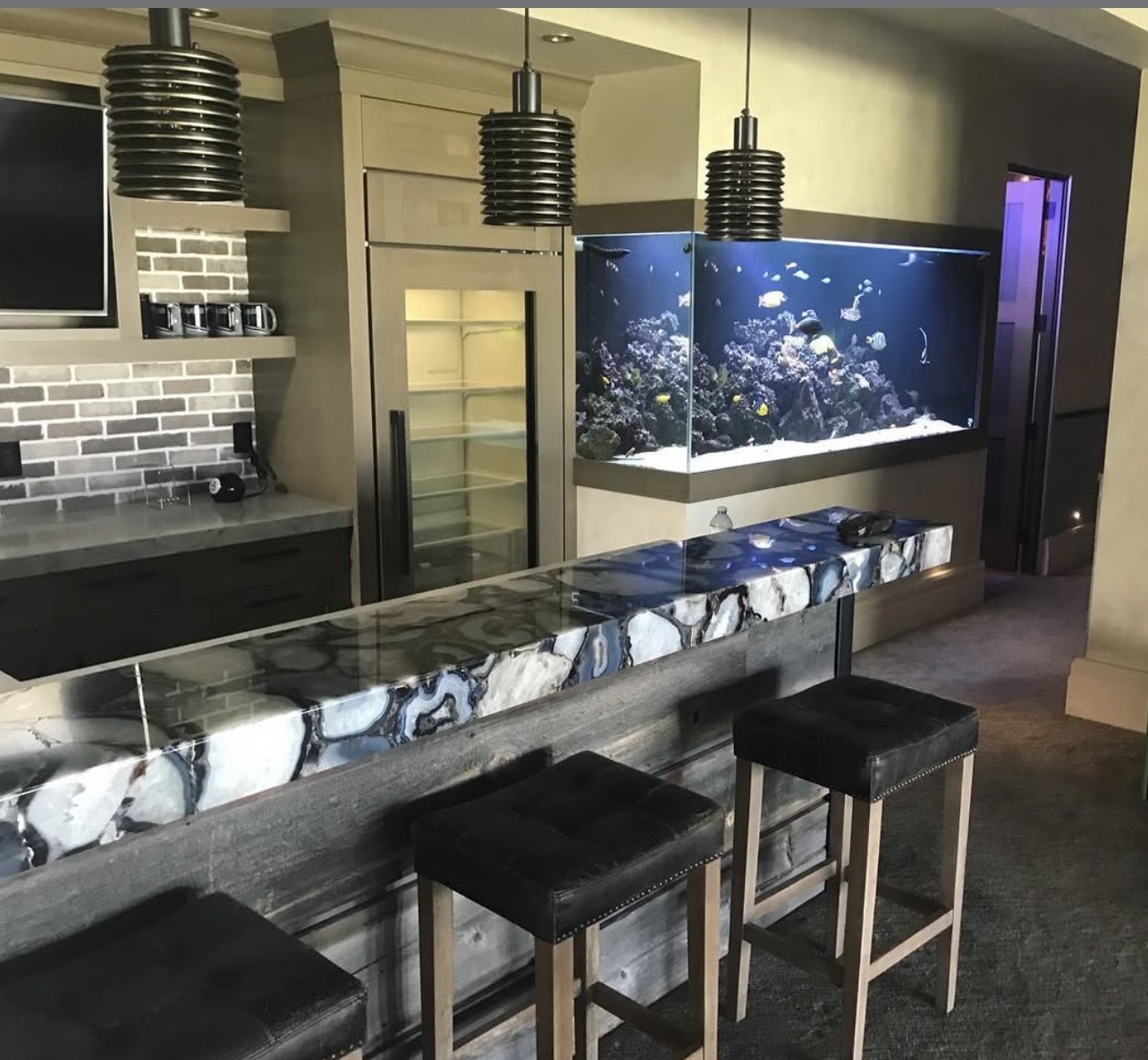 Custom Aquarium Feature Wall With Cabinet Integration