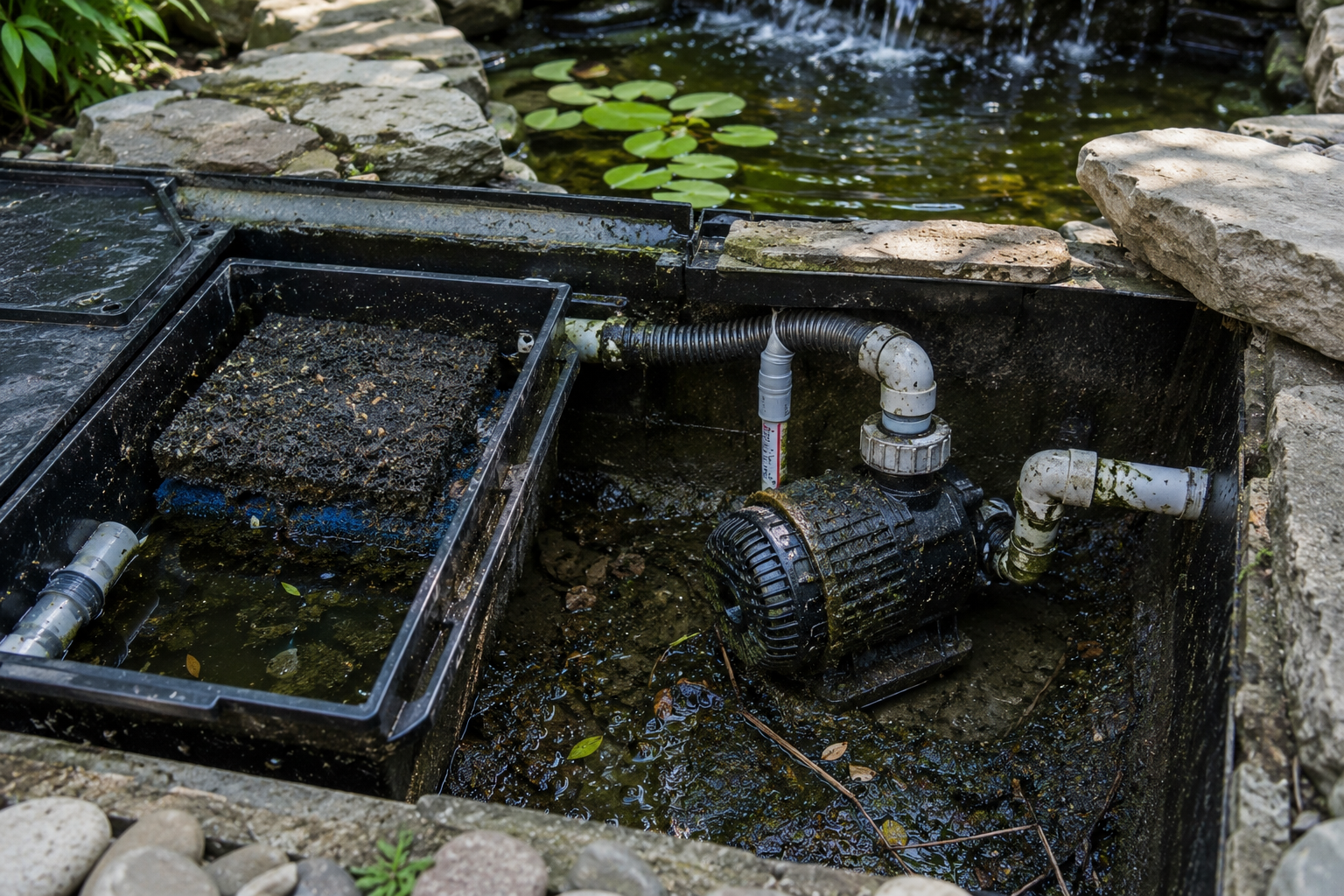     Clean backyard pond after restoration