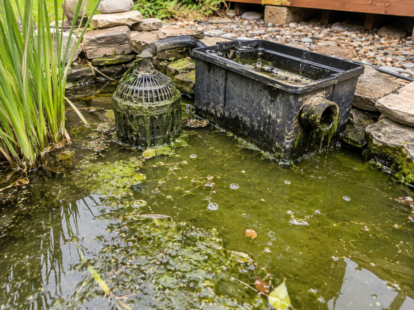     Pond maintenance technician cleaning filters